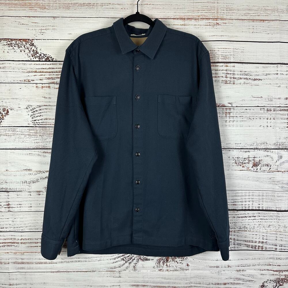 Mens Ted Baker Navy Blue Long Sleeve Button Up Overshirt Shacket Heavy Sz 6 XXL